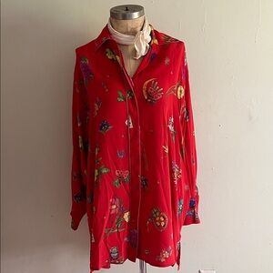 Etro 48 100% silk Red Floral Tunic Top RARE